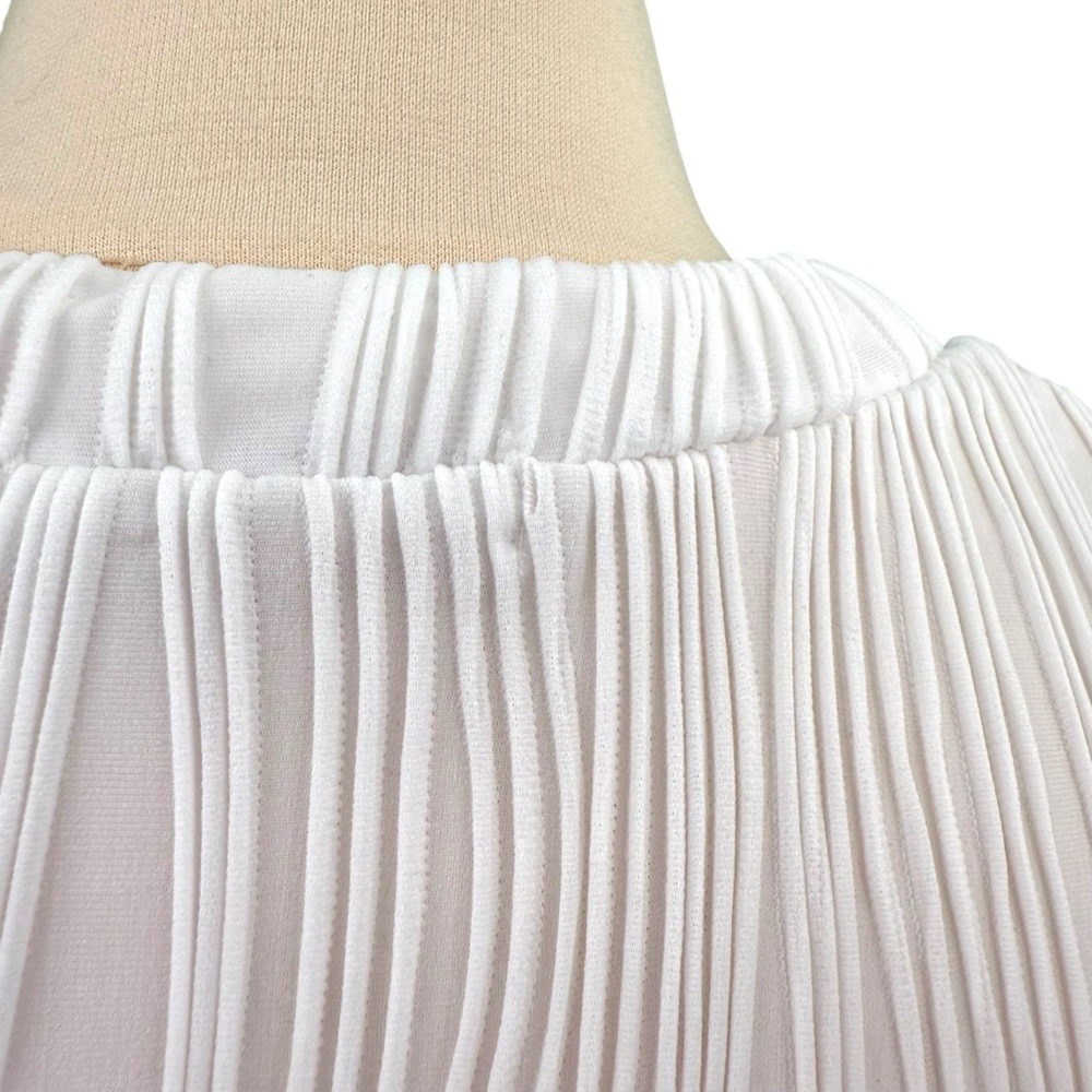 Moshu Amazon White Textured Semi Sheer Cap Sleeve Dressy Blouse - Picture 8 of 15